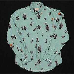 RSVLTS Home Alone Wet Bandits Shirt Mens Small Long Sleeve Mint Green Oxford